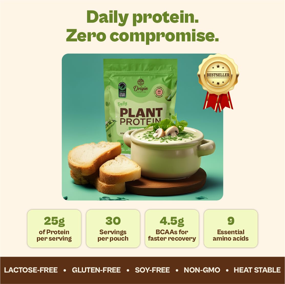 ORIGIN NUTRITION Plant Based Protein Powder, Vegan Pea & Pumpkin Seed, Informed Choice UK Certified - front view (20)