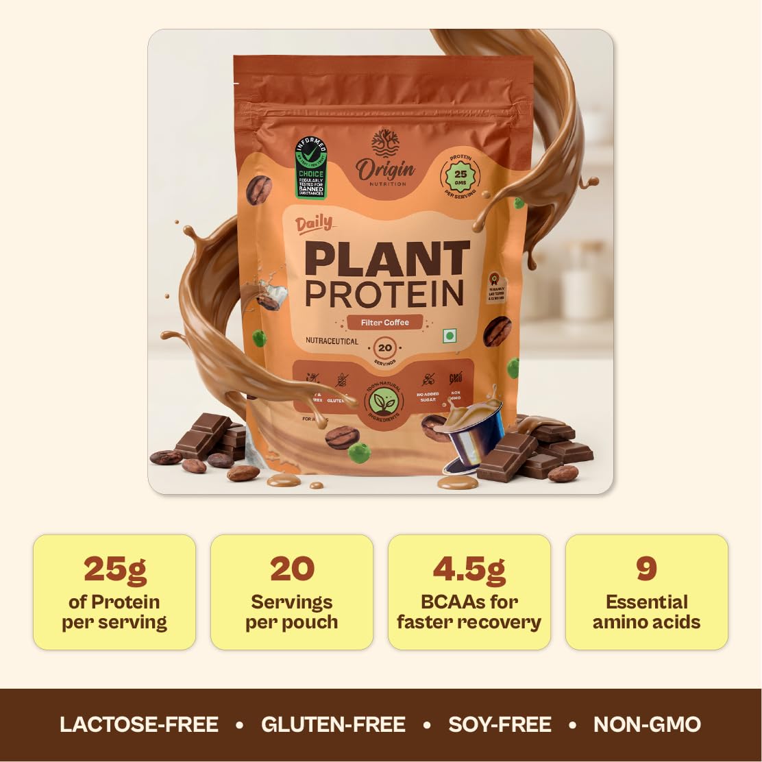 ORIGIN NUTRITION Plant Based Protein Powder, Vegan Pea & Pumpkin Seed, Informed Choice UK Certified - front view (29)