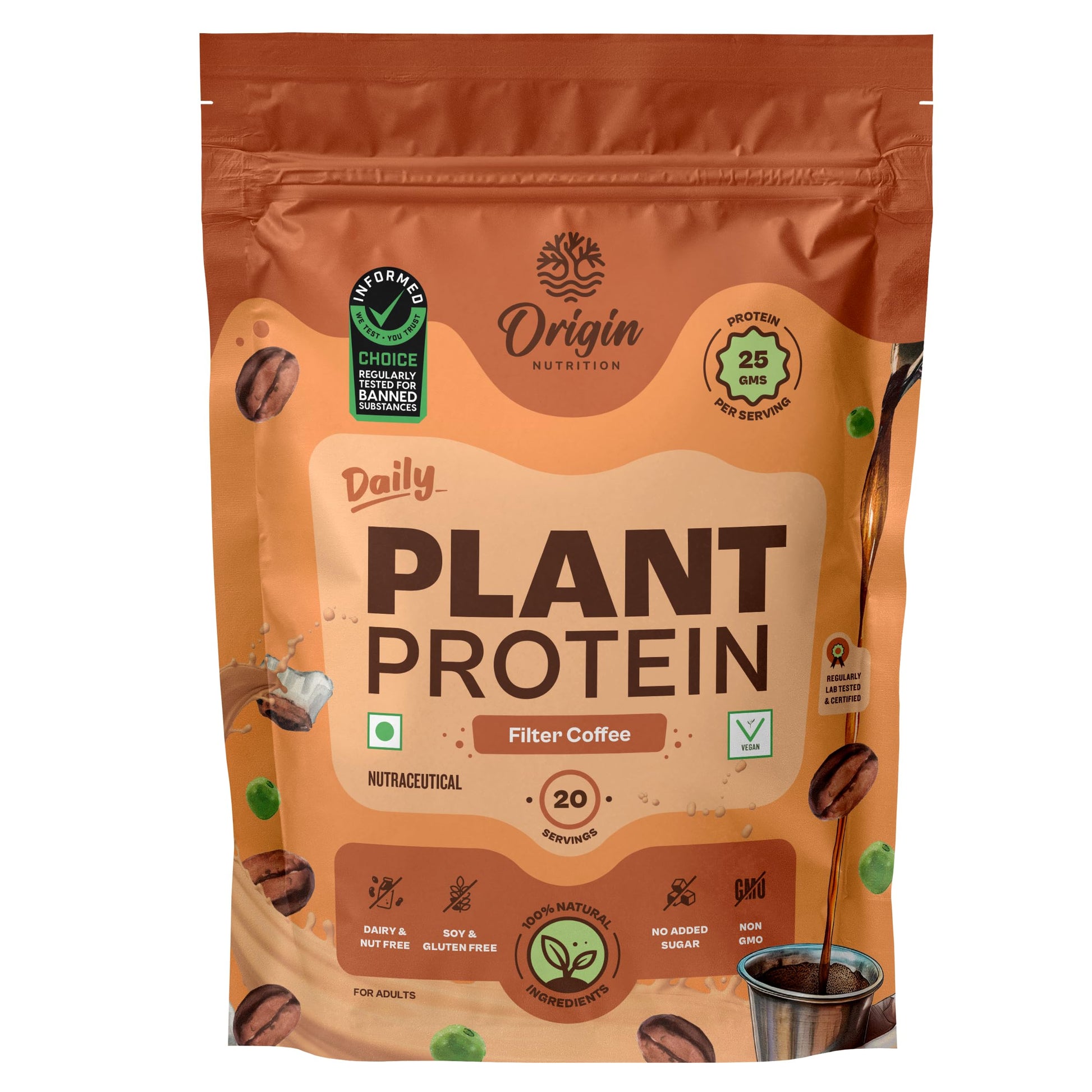 ORIGIN NUTRITION Plant Based Protein Powder, Vegan Pea & Pumpkin Seed, Informed Choice UK Certified - packaging (31)