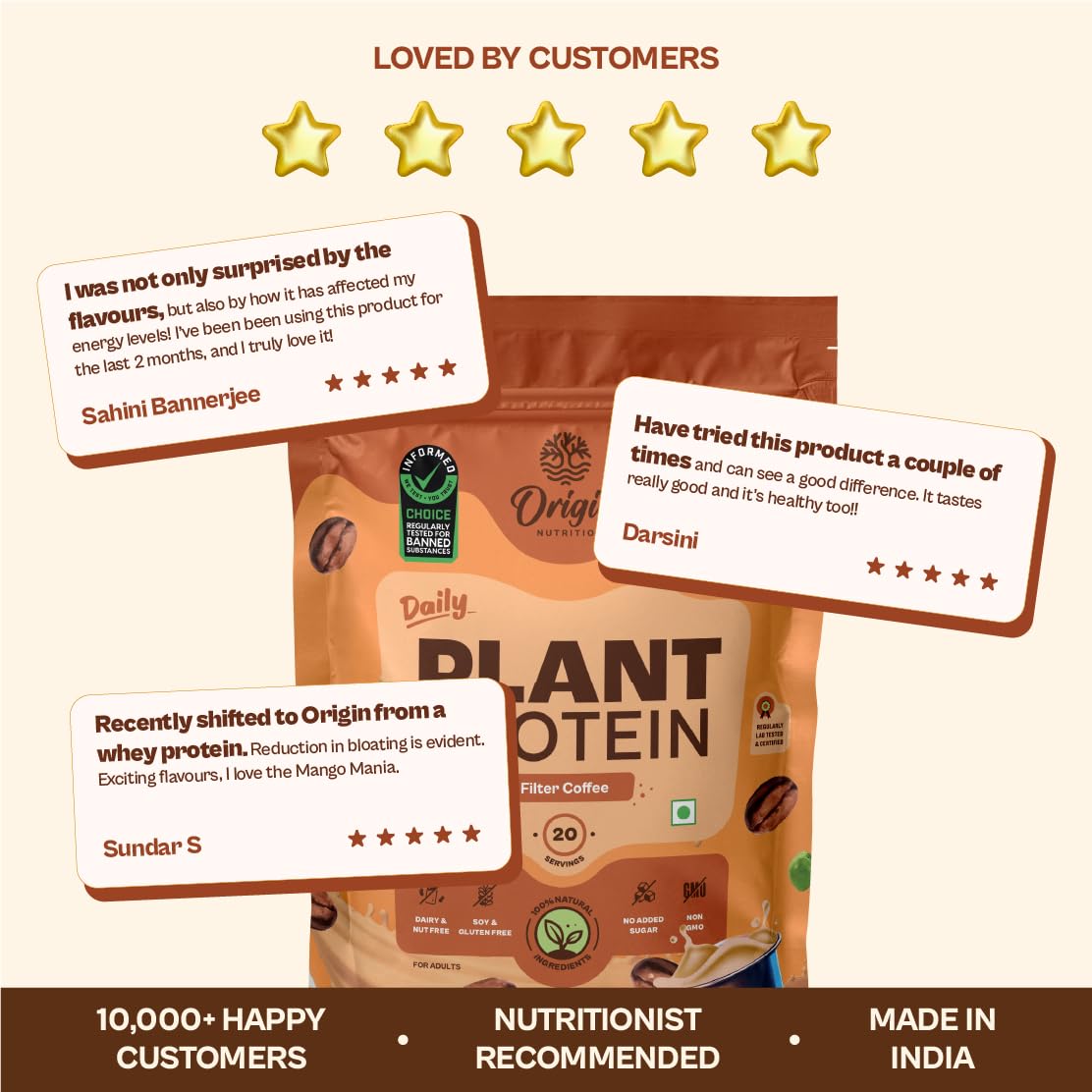 ORIGIN NUTRITION Plant Based Protein Powder, Vegan Pea & Pumpkin Seed, Informed Choice UK Certified - in use (35)