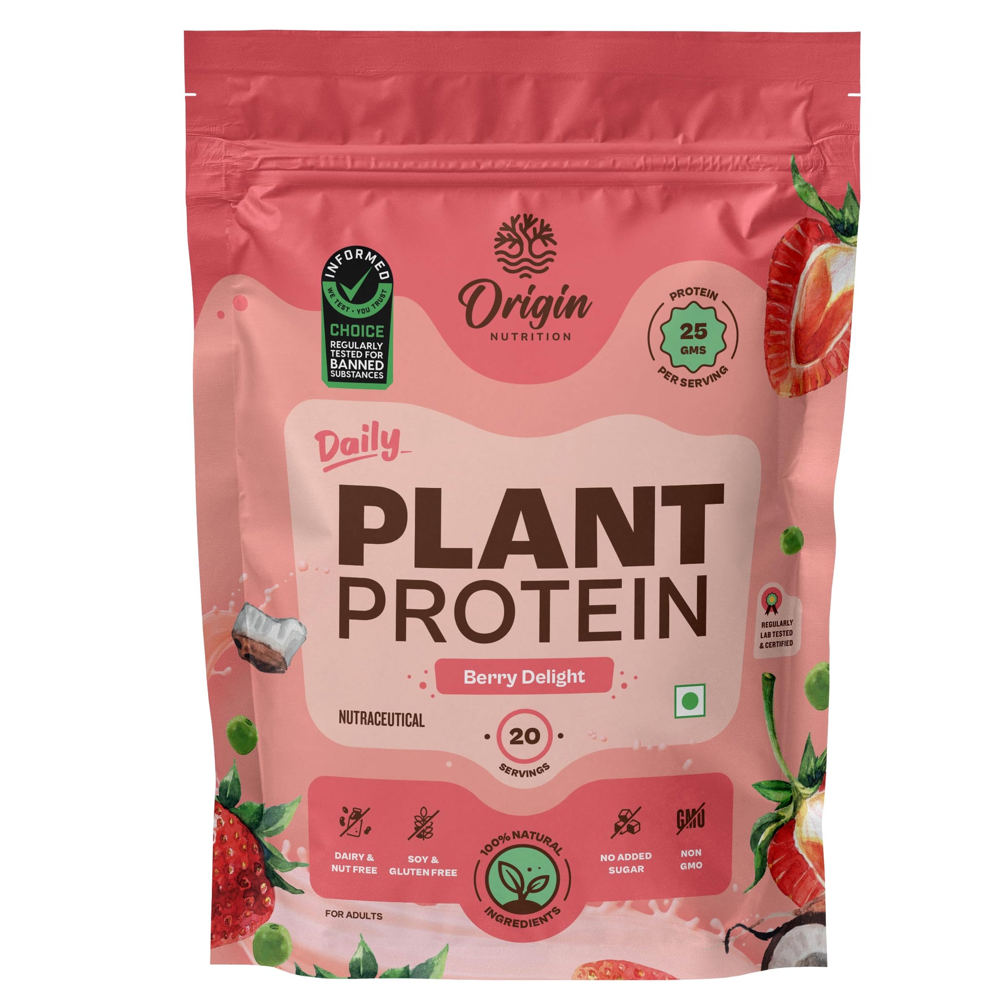 ORIGIN NUTRITION Plant Based Protein Powder, Vegan Pea & Pumpkin Seed, Informed Choice UK Certified - packaging