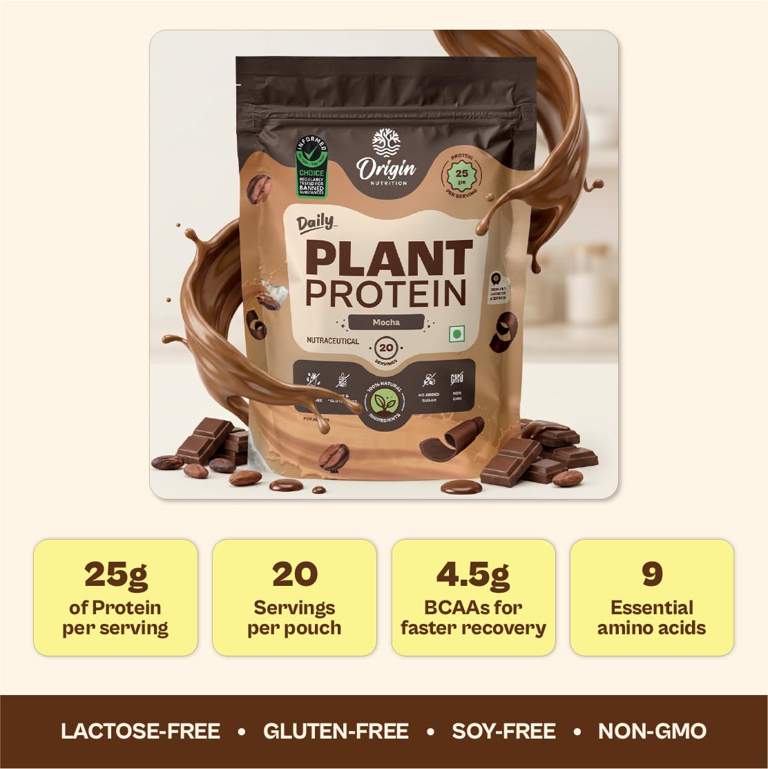 ORIGIN NUTRITION Plant Based Protein Powder, Vegan Pea & Pumpkin Seed, Informed Choice UK Certified - front view (56)