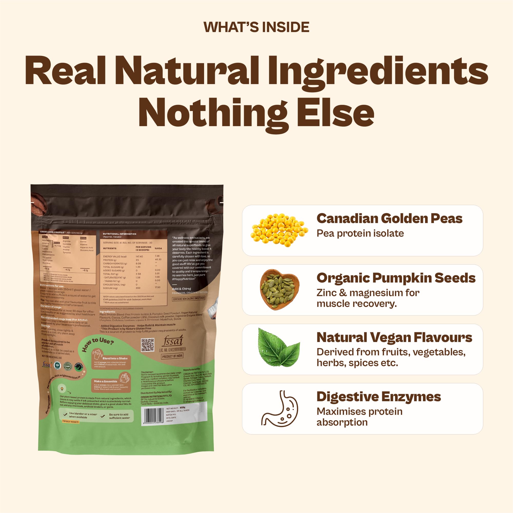 ORIGIN NUTRITION Plant Based Protein Powder, Vegan Pea & Pumpkin Seed, Informed Choice UK Certified - packaging (58)