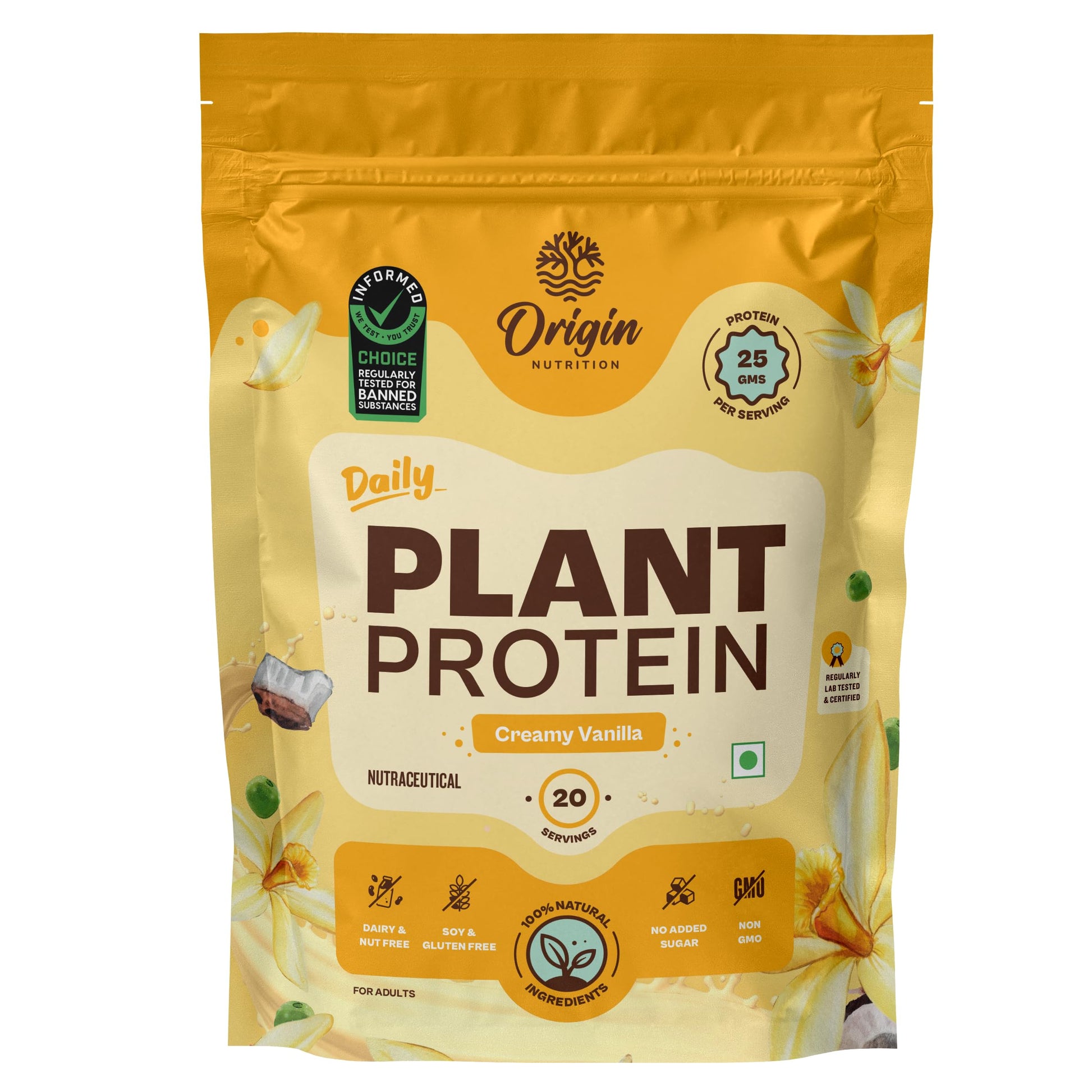 ORIGIN NUTRITION Plant Based Protein Powder, Vegan Pea & Pumpkin Seed, Informed Choice UK Certified - packaging (67)