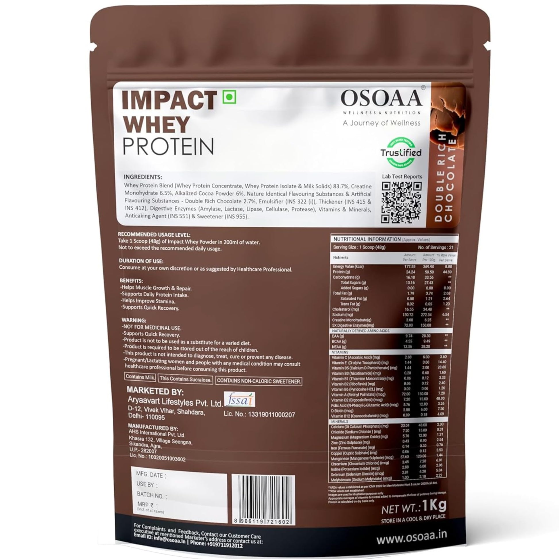 OSOAA Impact Whey Protein, 1kg, Whey Protein Powder with Creatine Monohydrate and Digestive Enzymes - close-up detail (15)