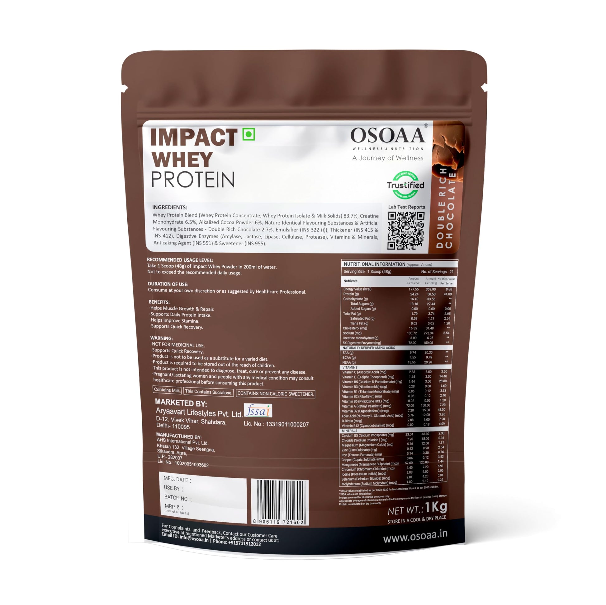 OSOAA Impact Whey Protein, 1kg, Whey Protein Powder with Creatine Monohydrate and Digestive Enzymes - size and scale (21)