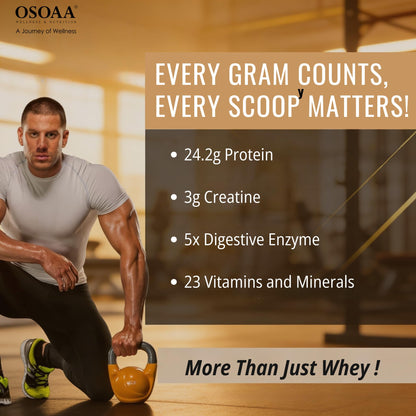 OSOAA Impact Whey Protein, 1kg, Whey Protein Powder with Creatine Monohydrate and Digestive Enzymes - close-up detail (28)