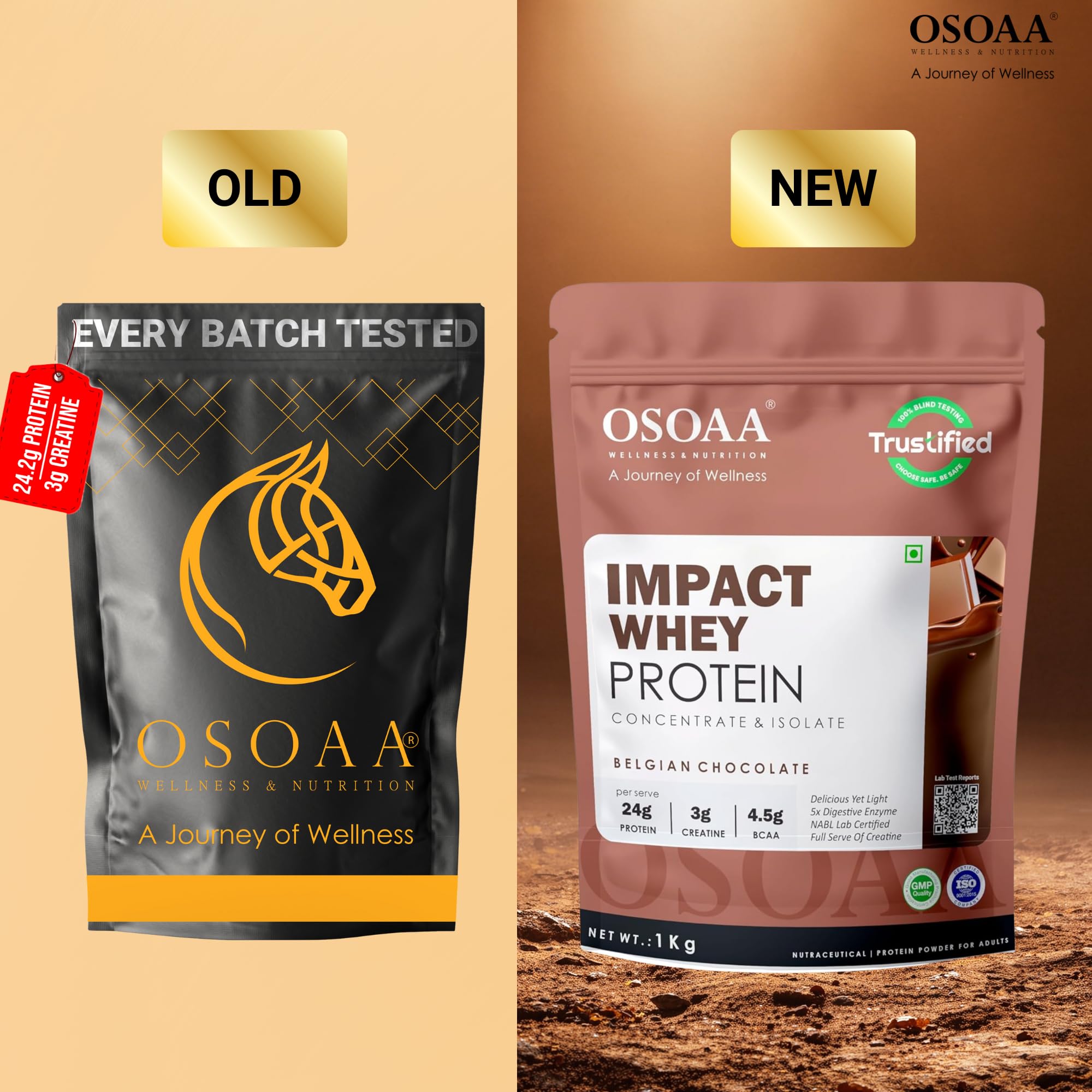 OSOAA Impact Whey Protein, 1kg, Whey Protein Powder with Creatine Monohydrate and Digestive Enzymes - ingredients panel