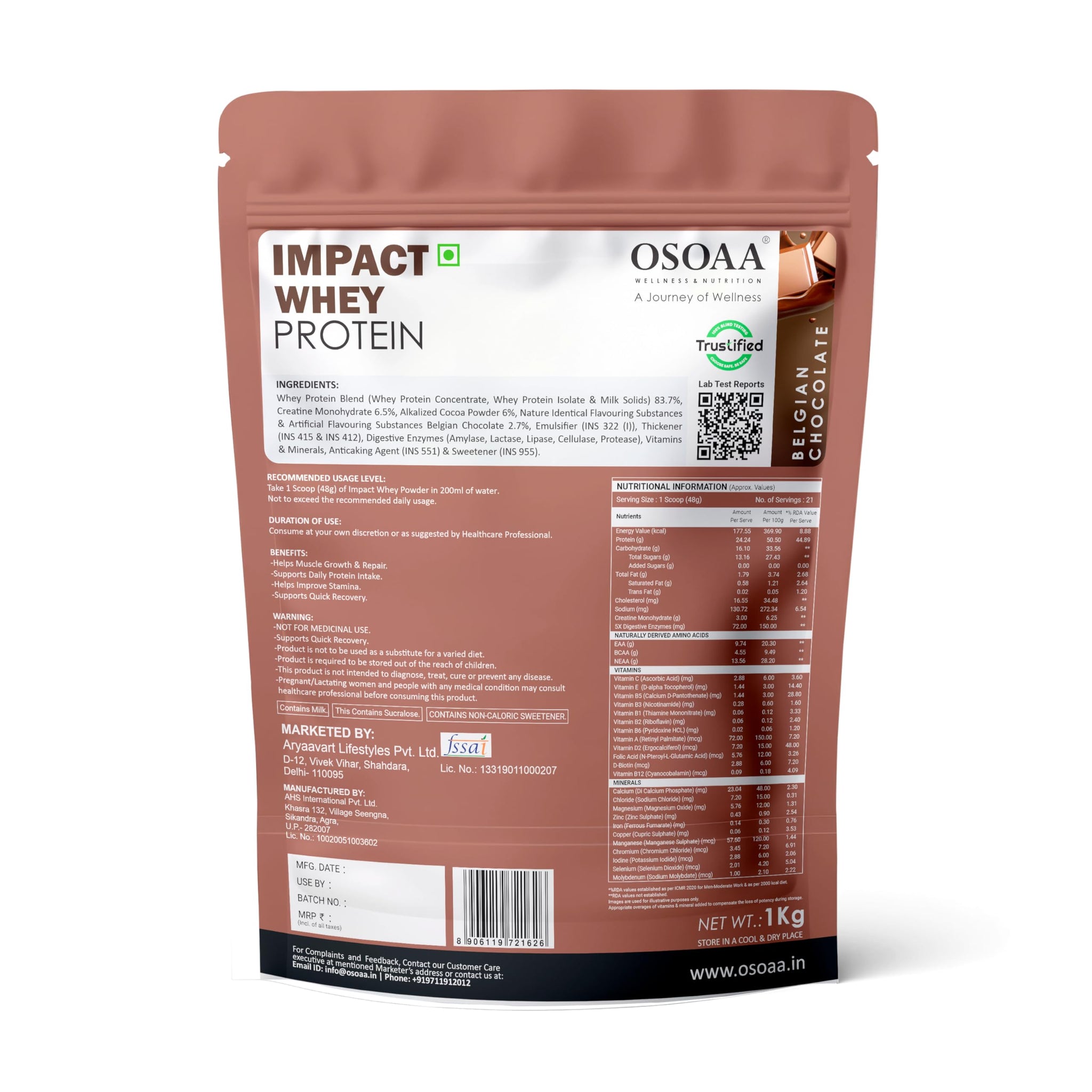 OSOAA Impact Whey Protein, 1kg, Whey Protein Powder with Creatine Monohydrate and Digestive Enzymes - in use