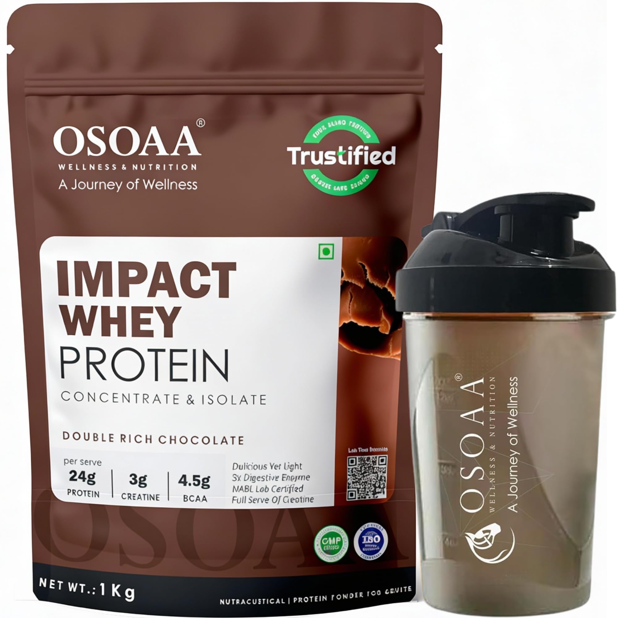OSOAA Impact Whey Protein, 1kg, Whey Protein Powder with Creatine Monohydrate and Digestive Enzymes (9)