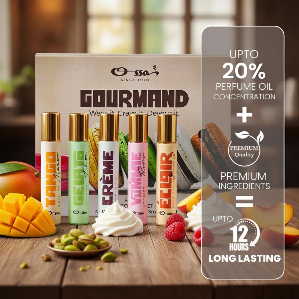 OSSA Gourmand Discovery Set, 5x15ml (75ml), Unisex Parfum Gift Set with 5 Dessert-Inspired Scents - in use