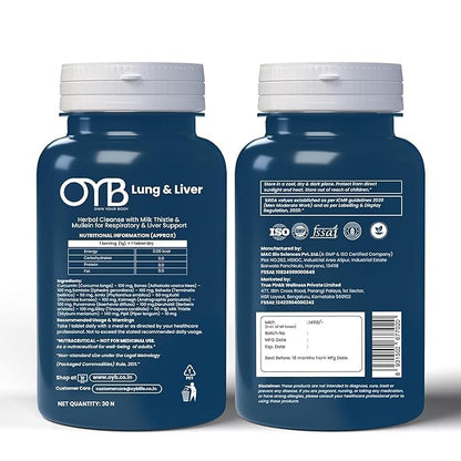 OYB Lung & Liver Ayurvedic Herbal Tablets, 30 Count, with Milk Thistle, Giloy, Kutki, and Amla - front view