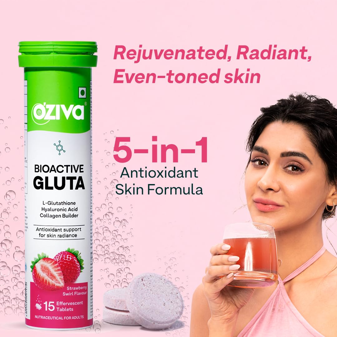 OZiva ACV Moringa and Bioactive Glutathione Effervescent Tablets, Pack of 4, Green Apple and Strawberry Flavors, Sugar-Free -