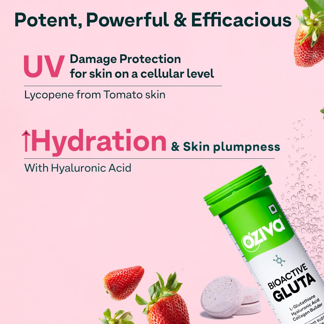 OZiva ACV Moringa and Bioactive Glutathione Effervescent Tablets, Pack of 4, Green Apple and Strawberry Flavors, Sugar-Free -