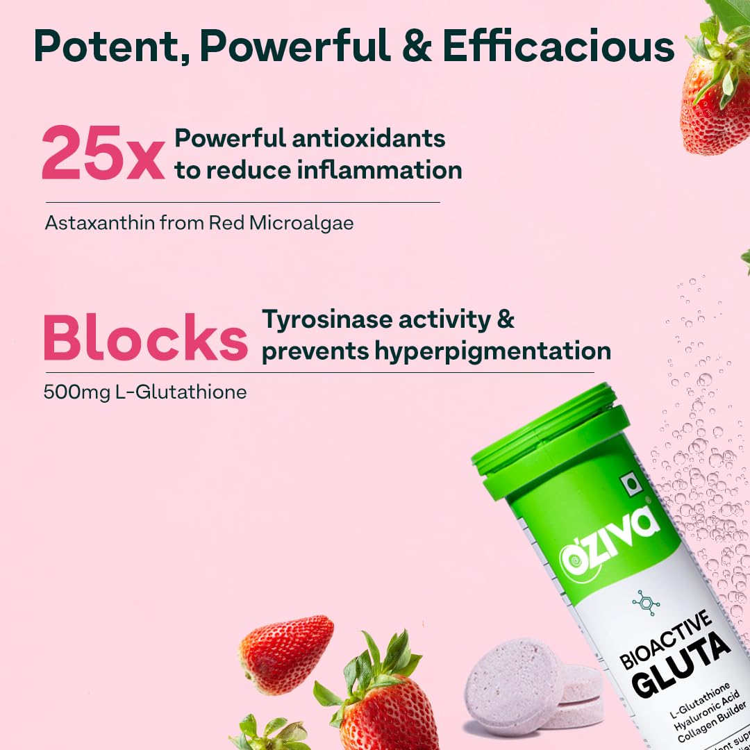 OZiva ACV Moringa and Glutathione Effervescent Tablets Bundle, 60 Count, Green Apple and Strawberry - label detail