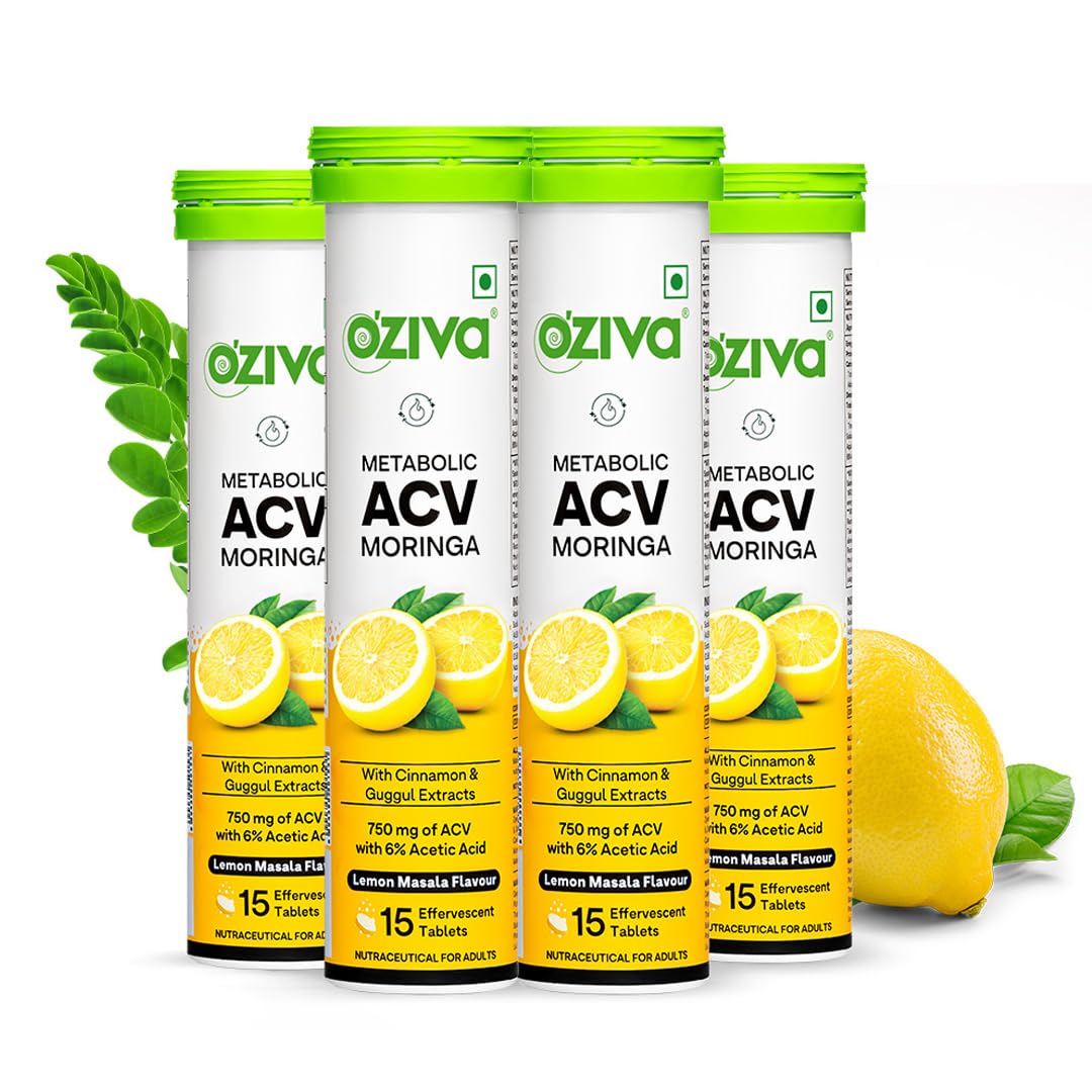 OZiva ACV Moringa Apple Cider Vinegar Tablets, Lemon Masala, 15-Count, Nutritional Supplement (10)