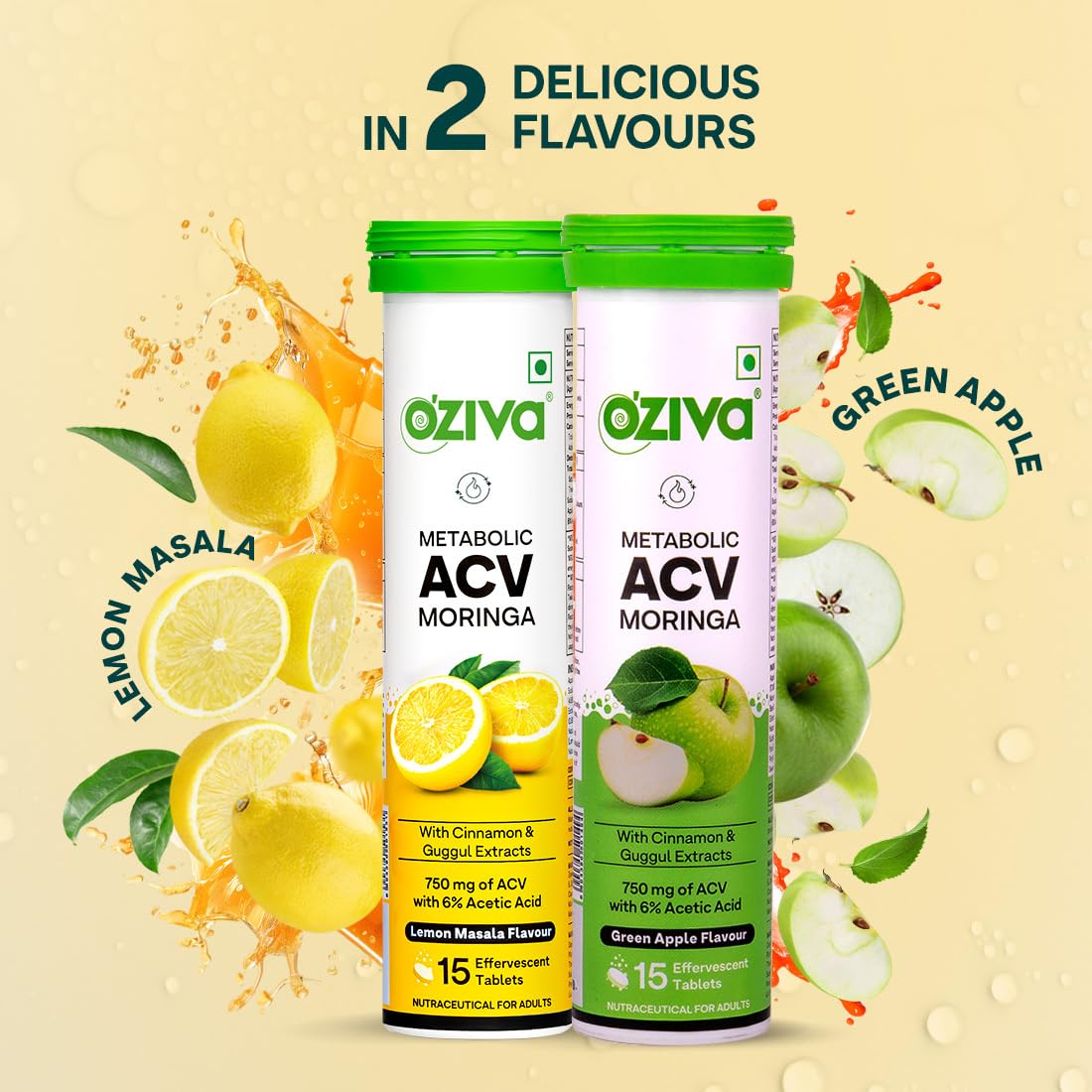 OZiva ACV Moringa Apple Cider Vinegar Tablets, Lemon Masala, 15-Count, Nutritional Supplement - ingredients panel (15)