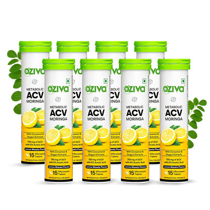 OZiva ACV Moringa Apple Cider Vinegar Tablets, Lemon Masala, 15-Count, Nutritional Supplement (18)