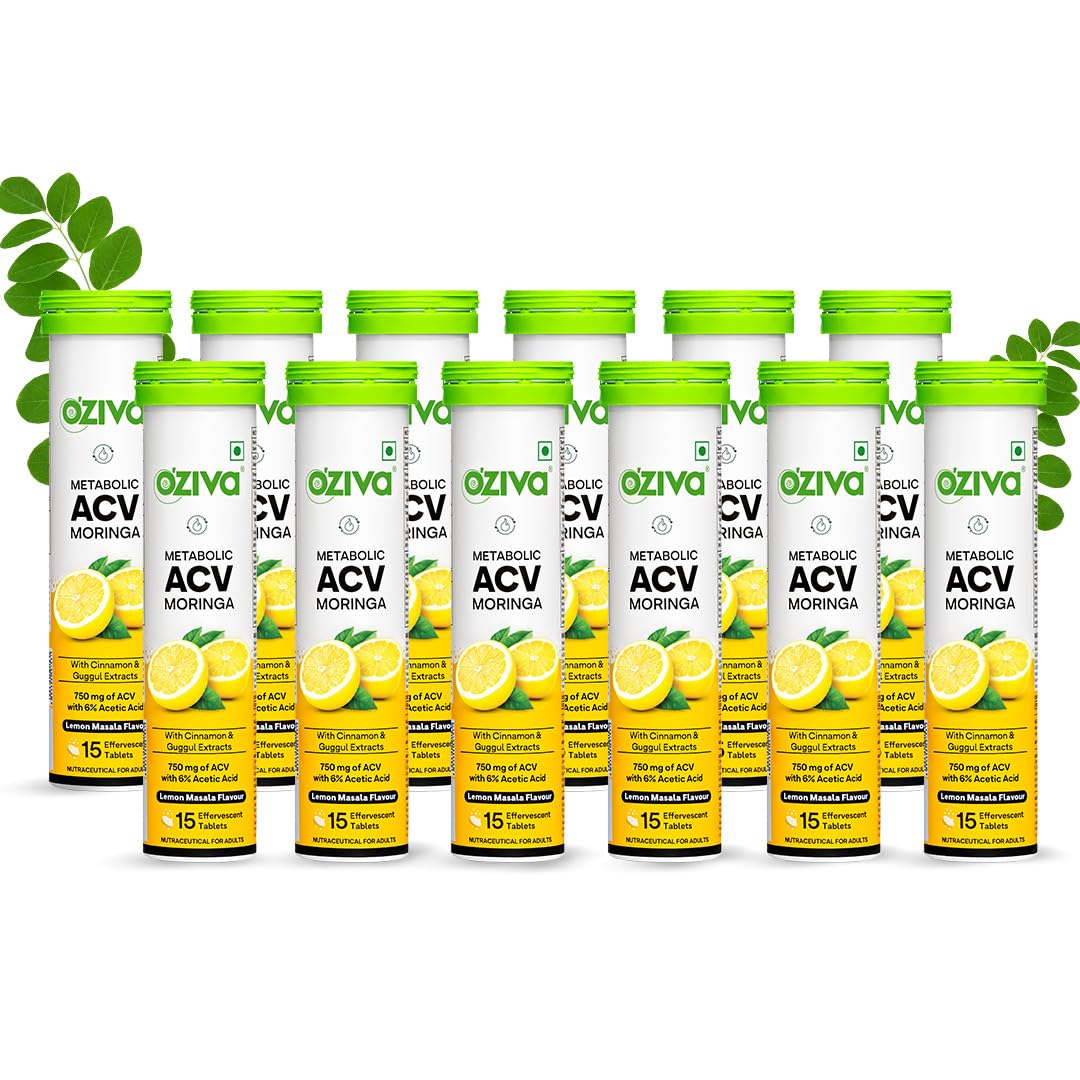 OZiva ACV Moringa Apple Cider Vinegar Tablets, Lemon Masala, 15-Count, Nutritional Supplement (20)