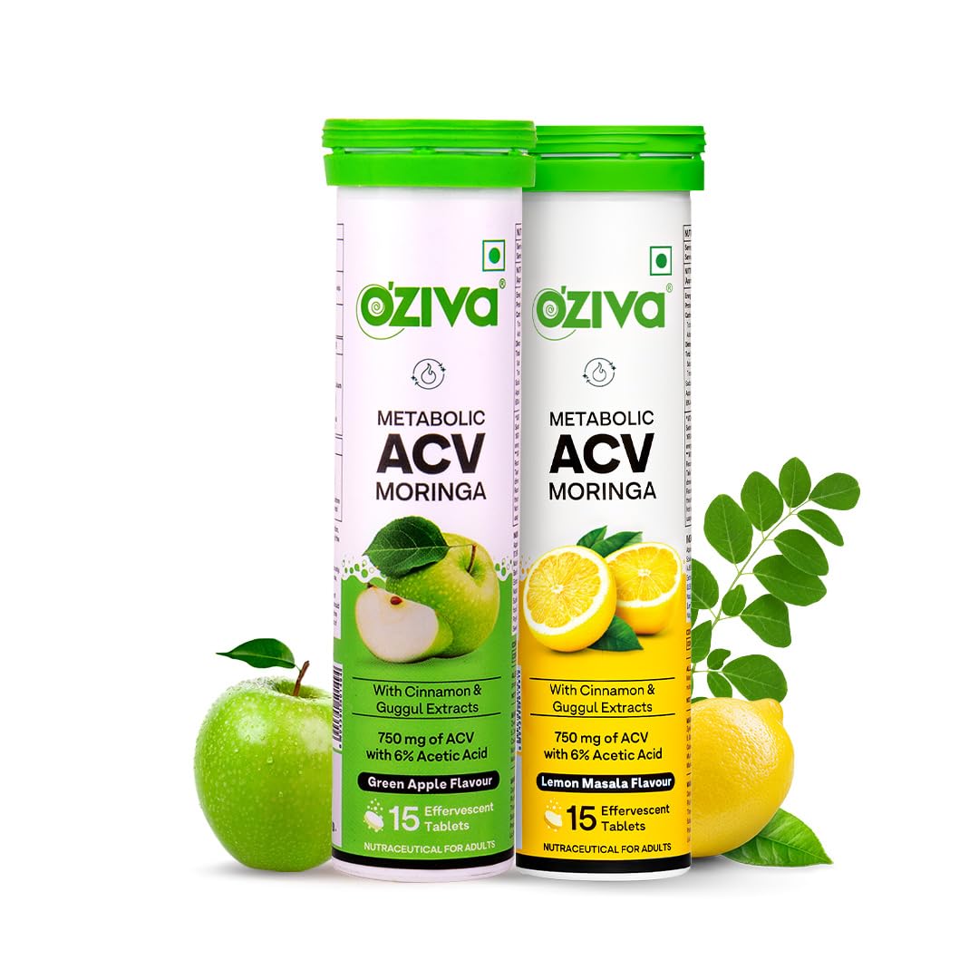 OZiva ACV Moringa Effervescent Tablets, Green Apple Lemon Masala, 15 Count, Plant-Based Nutritional Supplement (11)