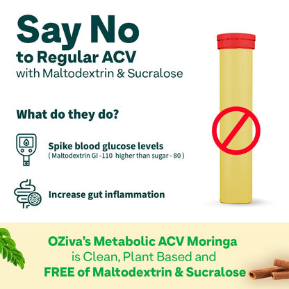 OZiva ACV Moringa Effervescent Tablets, Green Apple Lemon Masala, 15 Count, Plant-Based Nutritional Supplement - packaging