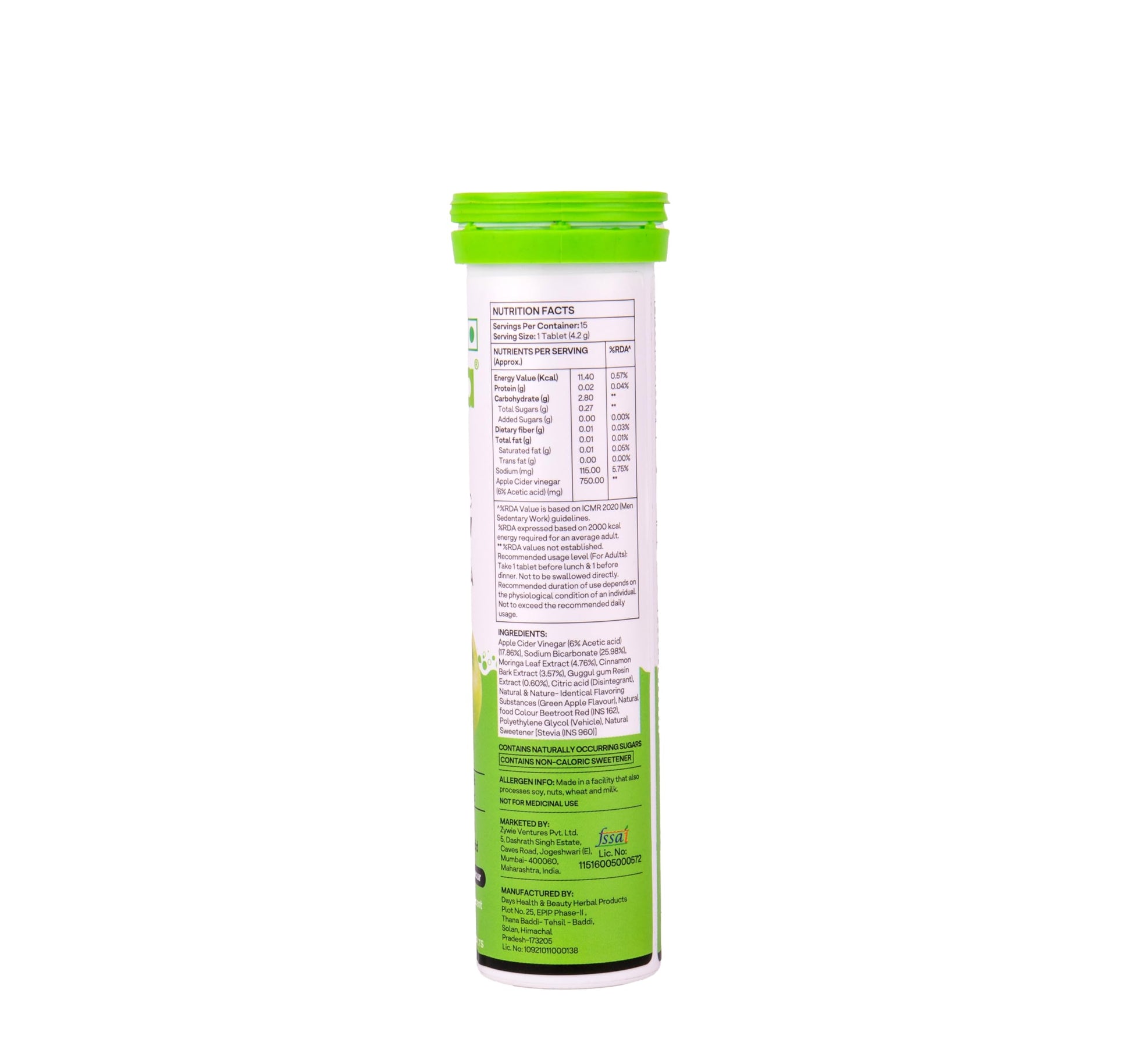 OZiva ACV Moringa Effervescent Tablets, Green Apple Lemon Masala, 15 Count, Plant-Based Nutritional Supplement - close-up det