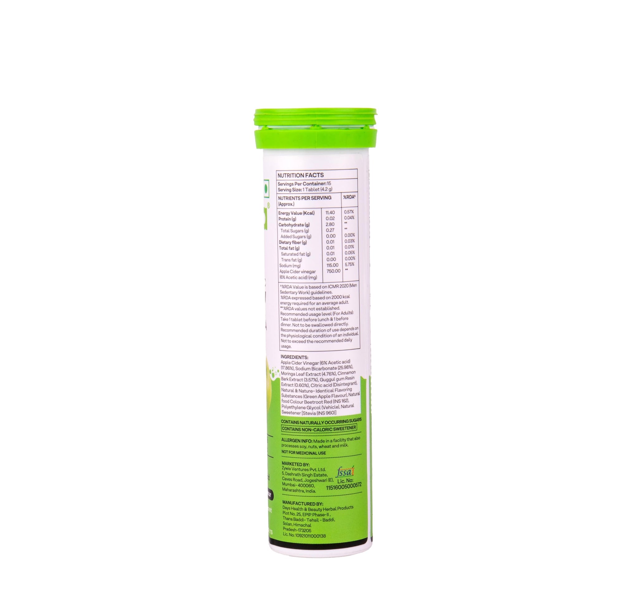 OZiva ACV Moringa Effervescent Tablets, Green Apple Lemon Masala, 15 Count, Plant-Based Nutritional Supplement - close-up det