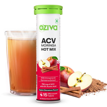 OZiva ACV Moringa Hot Mix Tablets, Apple Cinnamon Flavor, 100g Nutritional Supplement