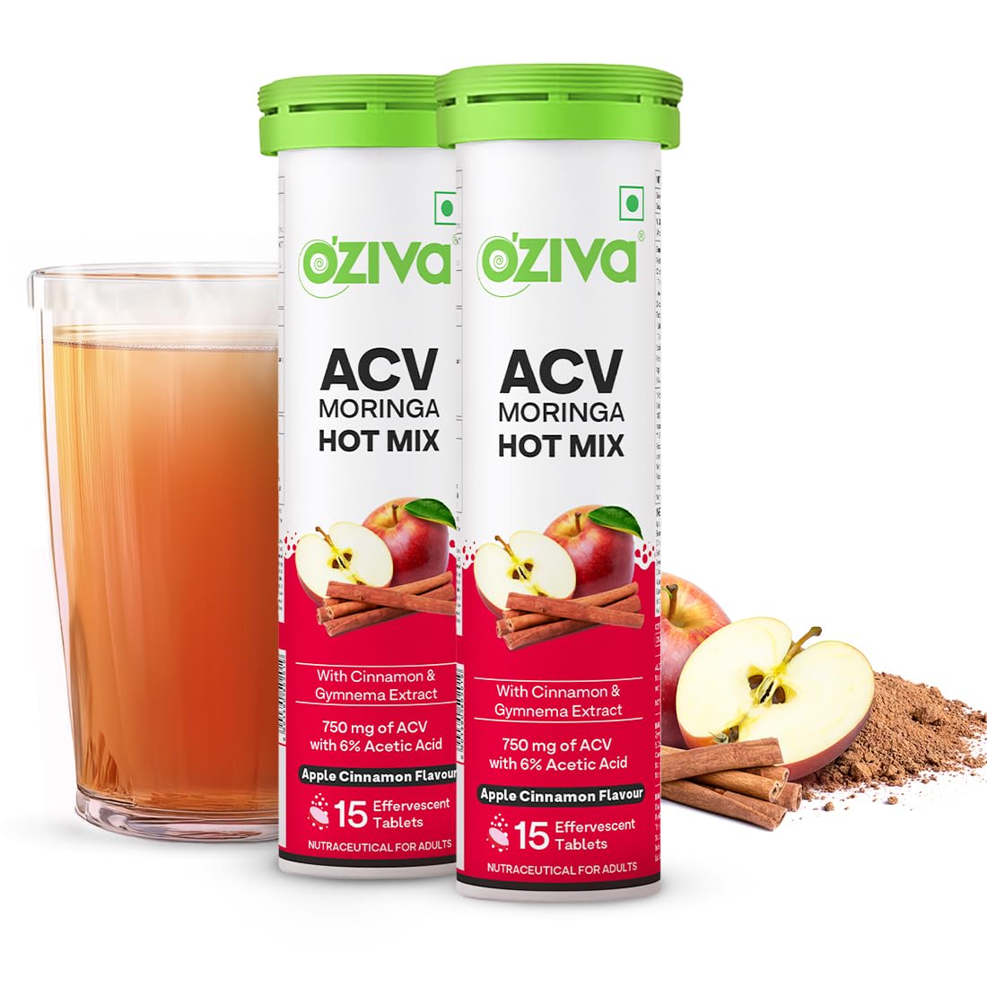 OZiva ACV Moringa Hot Mix Tablets, Apple Cinnamon Flavor, 100g Nutritional Supplement (10)