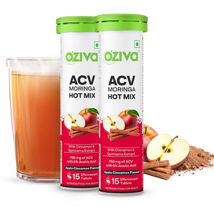 OZiva ACV Moringa Hot Mix Tablets, Apple Cinnamon Flavor, 100g Nutritional Supplement (10)