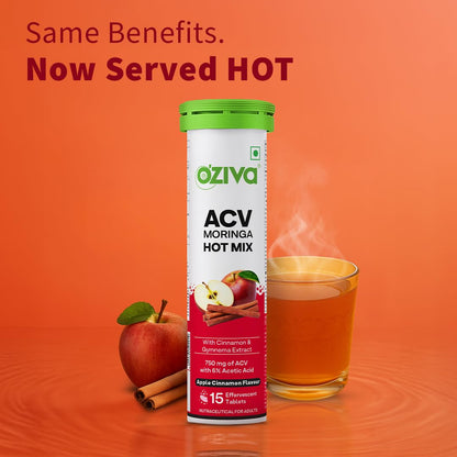 OZiva ACV Moringa Hot Mix Tablets, Apple Cinnamon Flavor, 100g Nutritional Supplement - front view