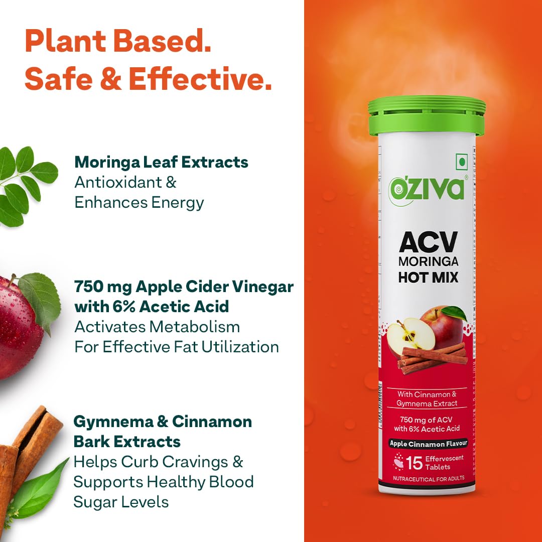 OZiva ACV Moringa Hot Mix Tablets, Apple Cinnamon Flavor, 100g Nutritional Supplement - back view