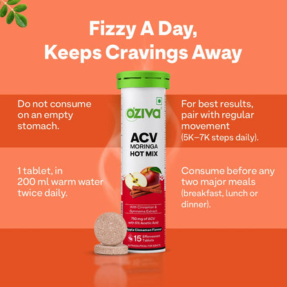 OZiva ACV Moringa Hot Mix Tablets, Apple Cinnamon Flavor, 100g Nutritional Supplement - label detail