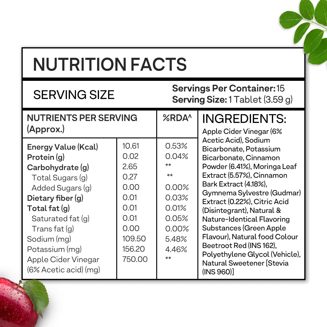 OZiva ACV Moringa Hot Mix Tablets, Apple Cinnamon Flavor, 100g Nutritional Supplement - close-up detail