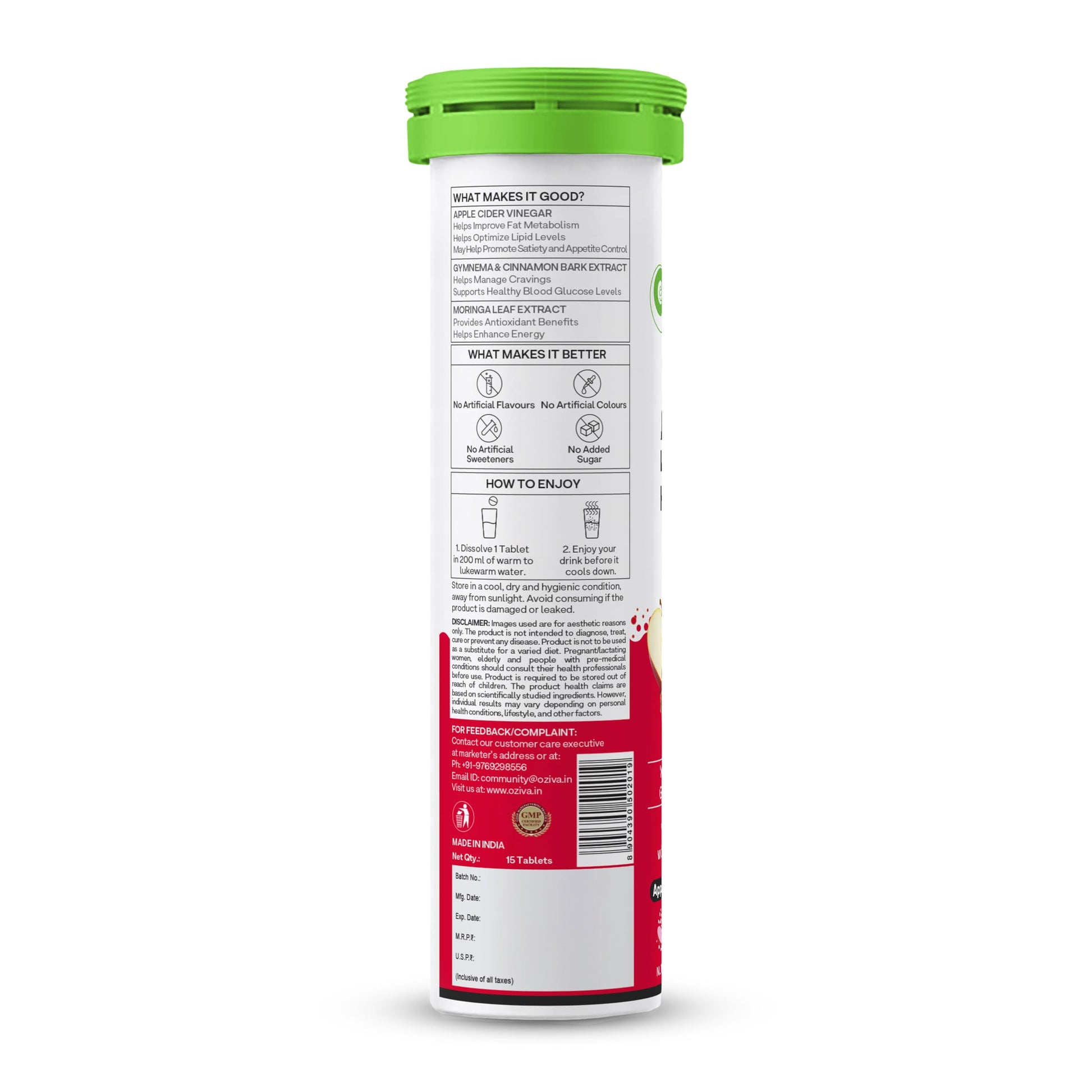 OZiva ACV Moringa Hot Mix Tablets, Apple Cinnamon Flavor, 100g Nutritional Supplement - in use