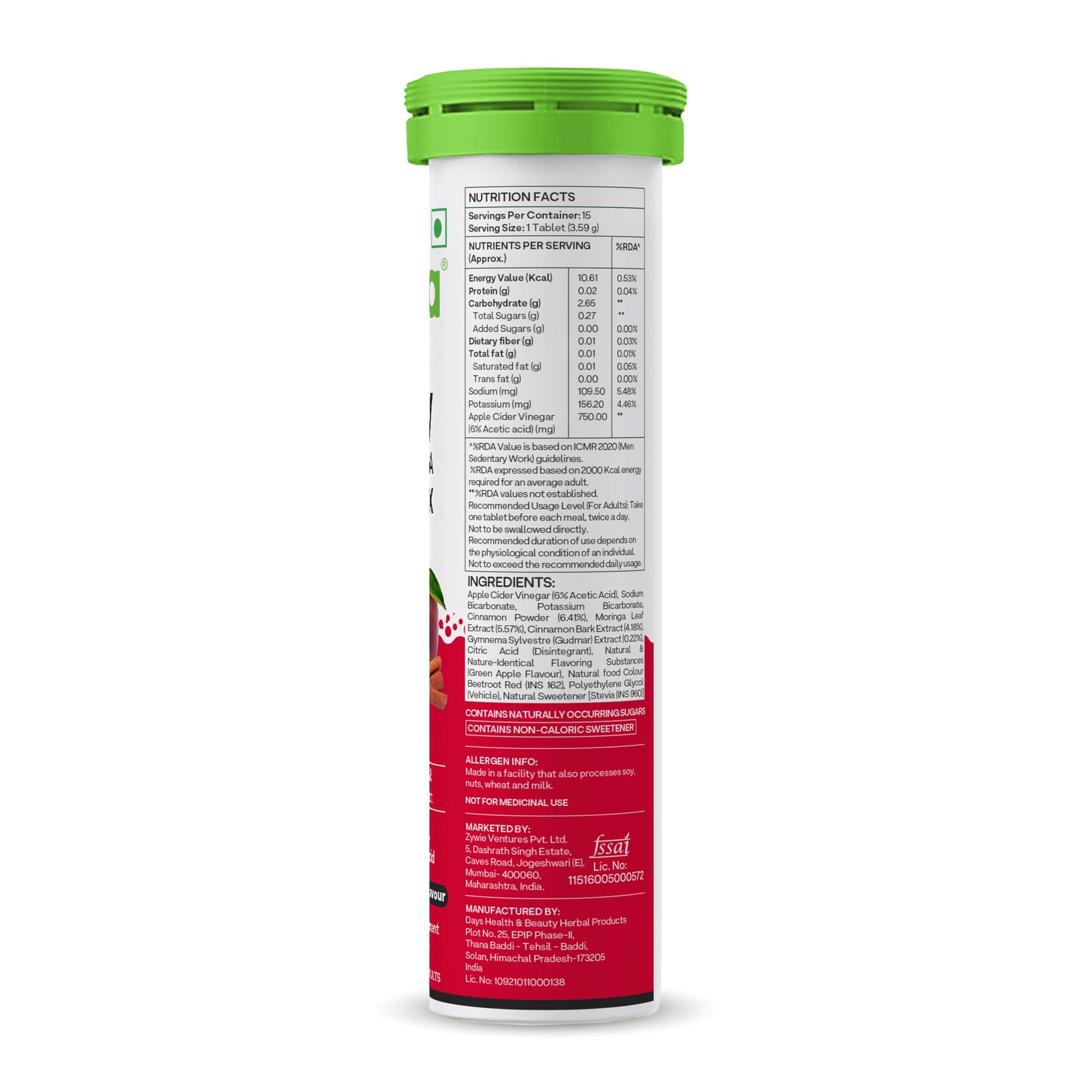 OZiva ACV Moringa Hot Mix Tablets, Apple Cinnamon Flavor, 100g Nutritional Supplement - size and scale