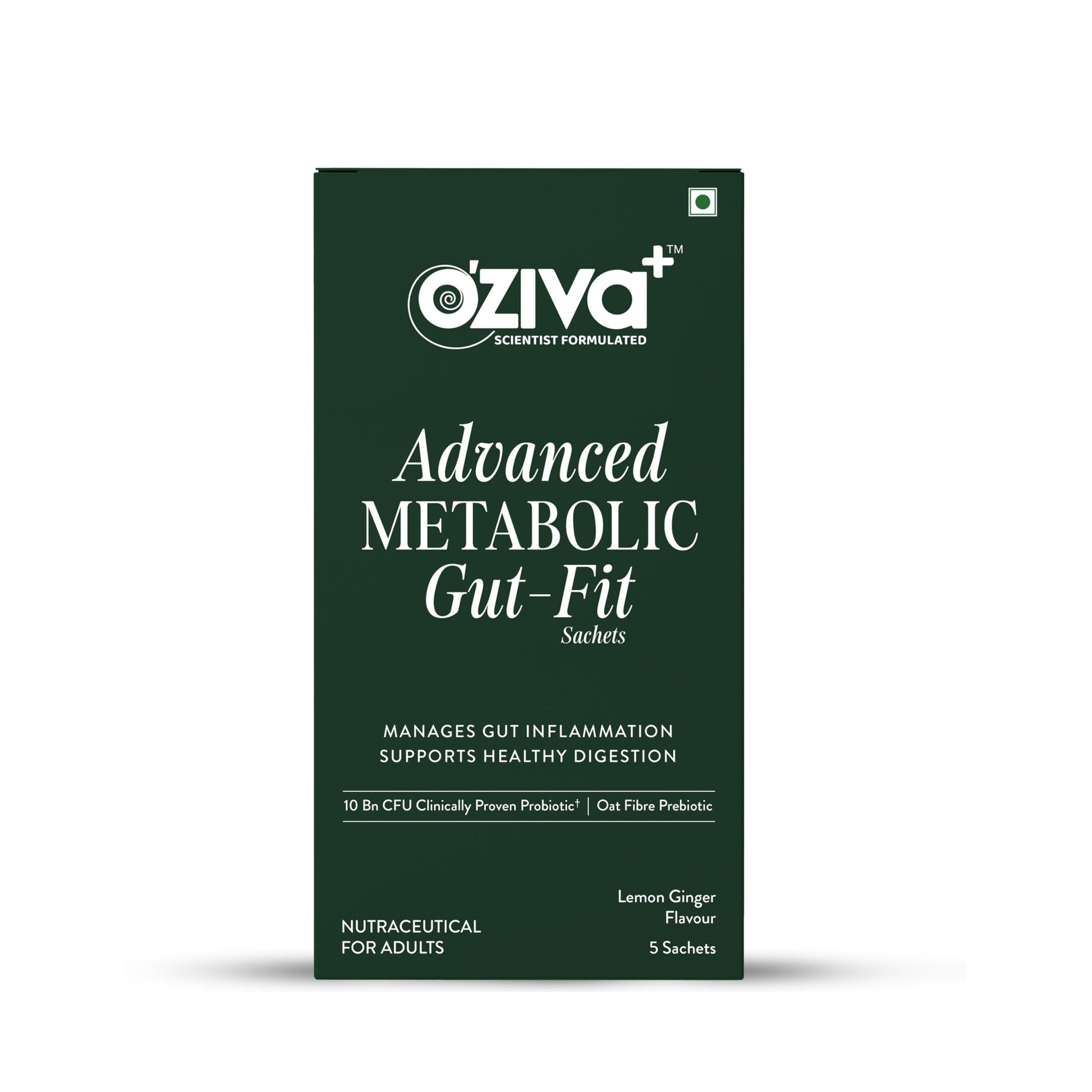 OZiva+ Advanced Metabolic Gut-Fit Nutritional Supplement, 5 Sachets, B420 Probiotic 10 Billion CFU, Cinnamon Polyphenols & Pr