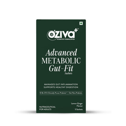 OZiva+ Advanced Metabolic Gut-Fit Nutritional Supplement, 5 Sachets, B420 Probiotic 10 Billion CFU, Cinnamon Polyphenols & Pr