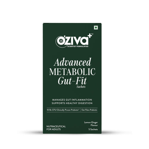 OZiva+ Advanced Metabolic Gut-Fit Nutritional Supplement, 5 Sachets, B420 Probiotic 10 Billion CFU, Cinnamon Polyphenols & Pr