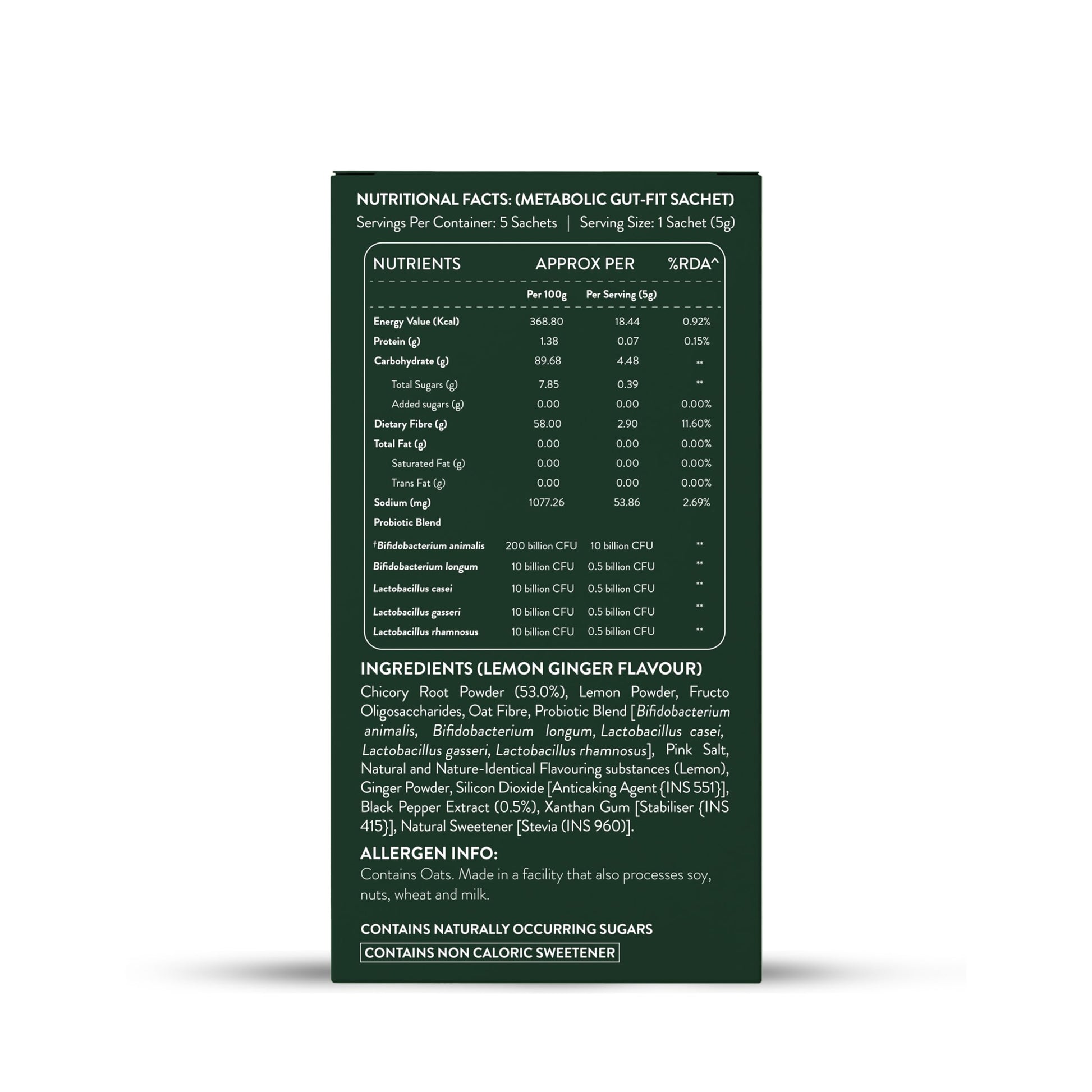 OZiva+ Advanced Metabolic Gut-Fit Nutritional Supplement, 5 Sachets, B420 Probiotic 10 Billion CFU, Cinnamon Polyphenols & Pr