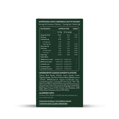 OZiva+ Advanced Metabolic Gut-Fit Nutritional Supplement, 5 Sachets, B420 Probiotic 10 Billion CFU, Cinnamon Polyphenols & Pr