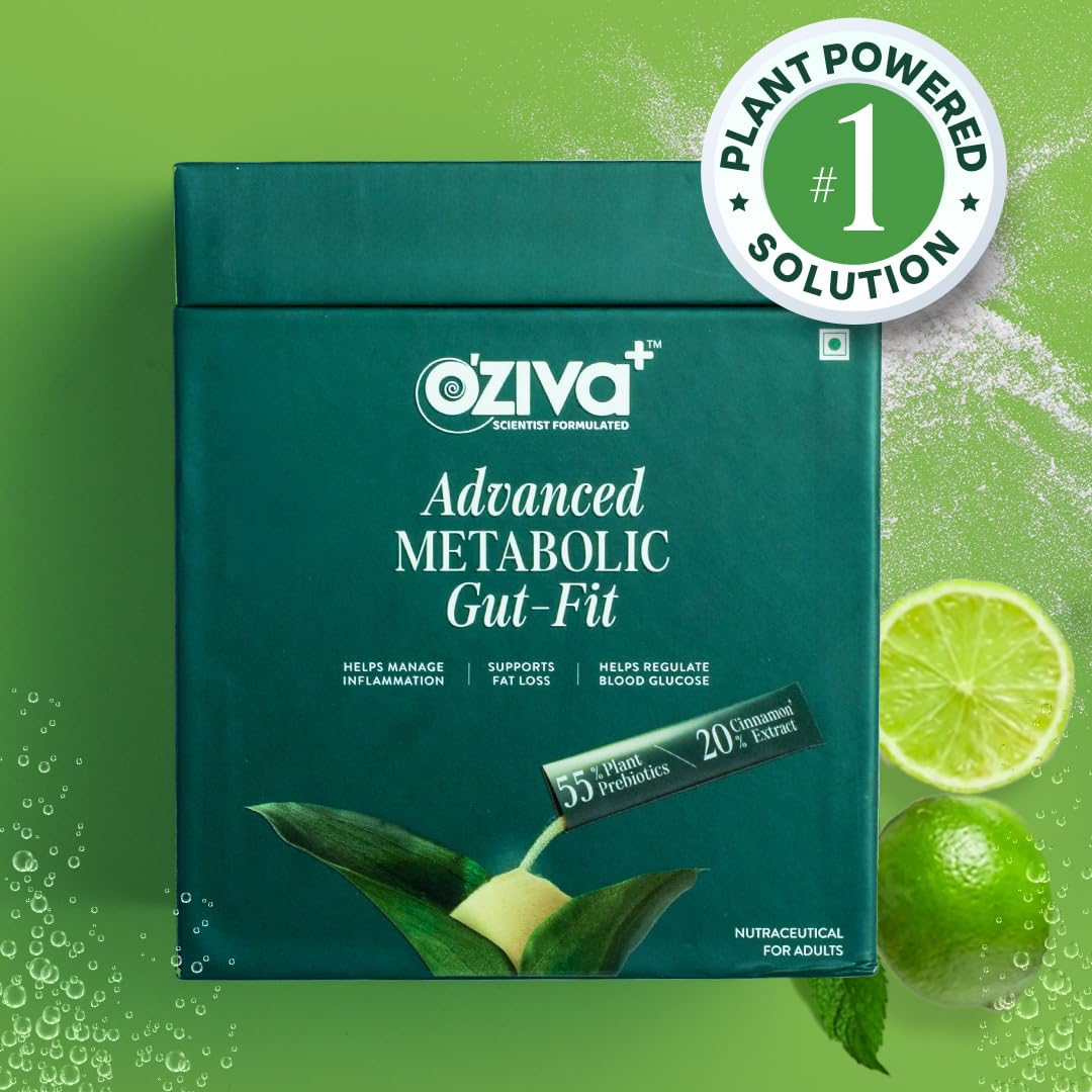 OZiva+ Advanced Metabolic Gut-Fit Supplement, 30 Sachets + 30 Tablets, Cinnamon Polyphenols, B420 Probiotic - front view