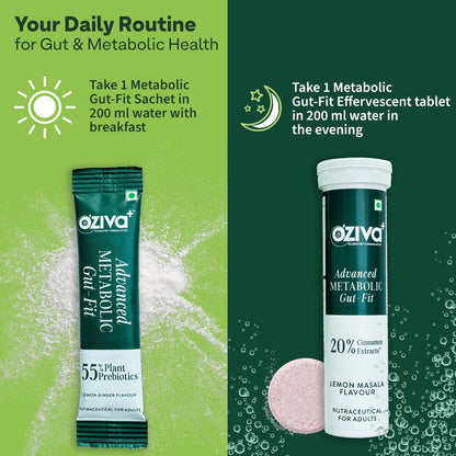 OZiva+ Advanced Metabolic Gut-Fit Supplement, 30 Sachets + 30 Tablets, Cinnamon Polyphenols, B420 Probiotic - close-up detail