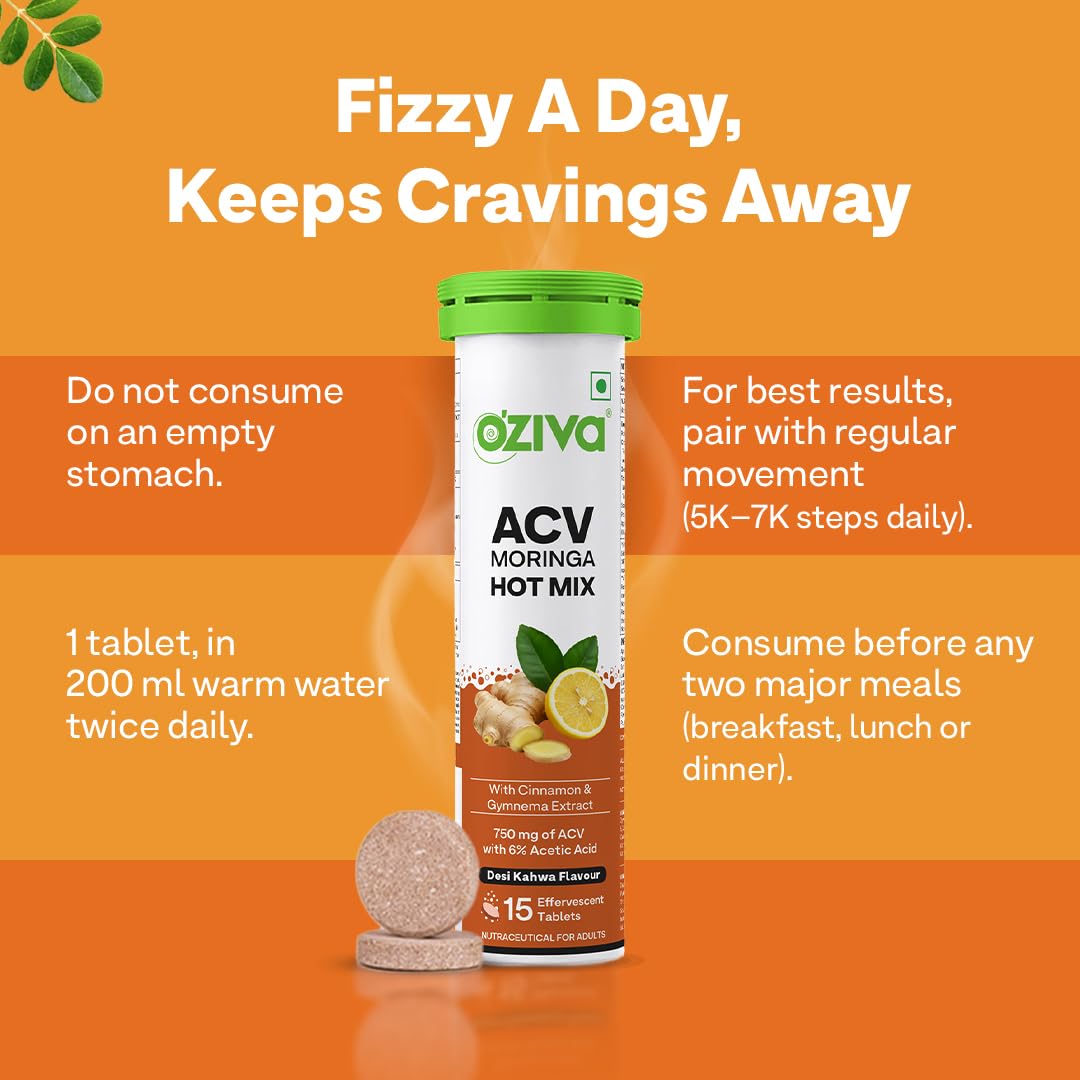 OZiva Apple Cider Vinegar Moringa Hot Mix Effervescent Tablets Dietary Supplement - label detail