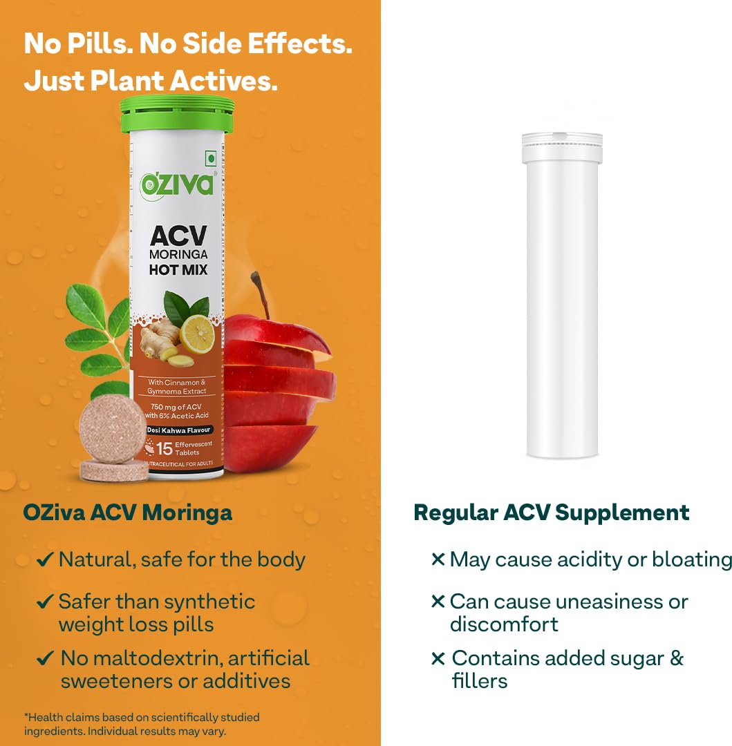 OZiva Apple Cider Vinegar Moringa Hot Mix Effervescent Tablets Dietary Supplement - close-up detail