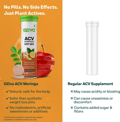 OZiva Apple Cider Vinegar Moringa Hot Mix Effervescent Tablets Dietary Supplement - close-up detail