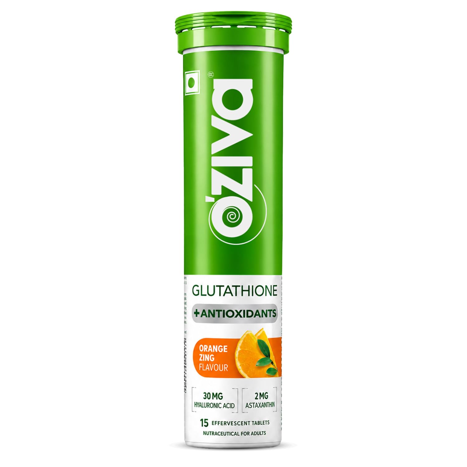 OZiva Bioactive Glutathione Effervescent Tablets, Orange Flavor, 15 Count, Vitamin C Supplement