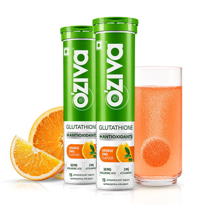 OZiva Bioactive Glutathione Effervescent Tablets, Orange Flavor, 15 Count, Vitamin C Supplement (10)