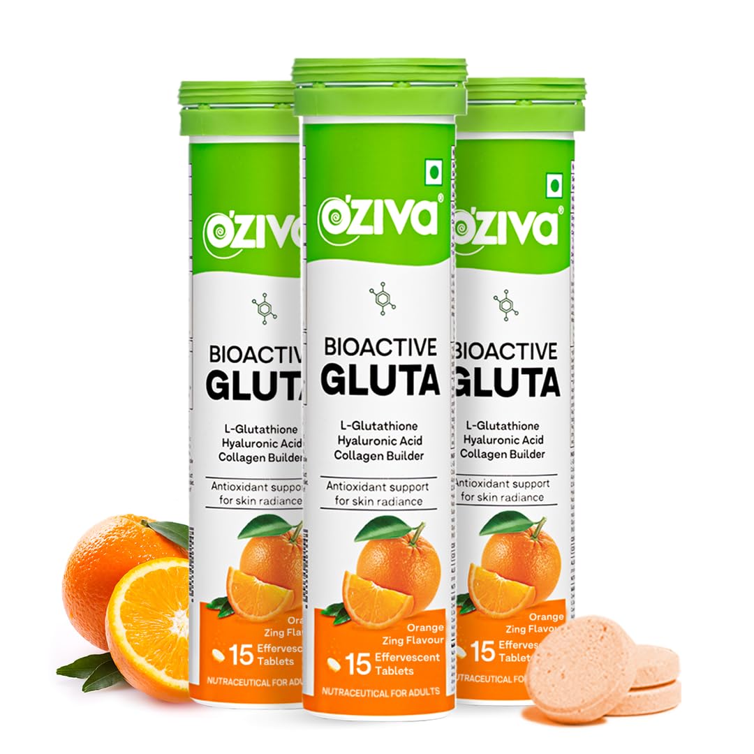 OZiva Bioactive Glutathione Effervescent Tablets, Orange Flavor, 15 Count, Vitamin C Supplement (12)