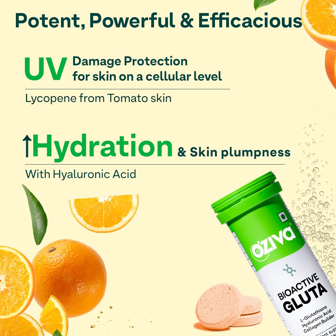 OZiva Bioactive Glutathione Effervescent Tablets, Orange Flavor, 15 Count, Vitamin C Supplement - back view (14)